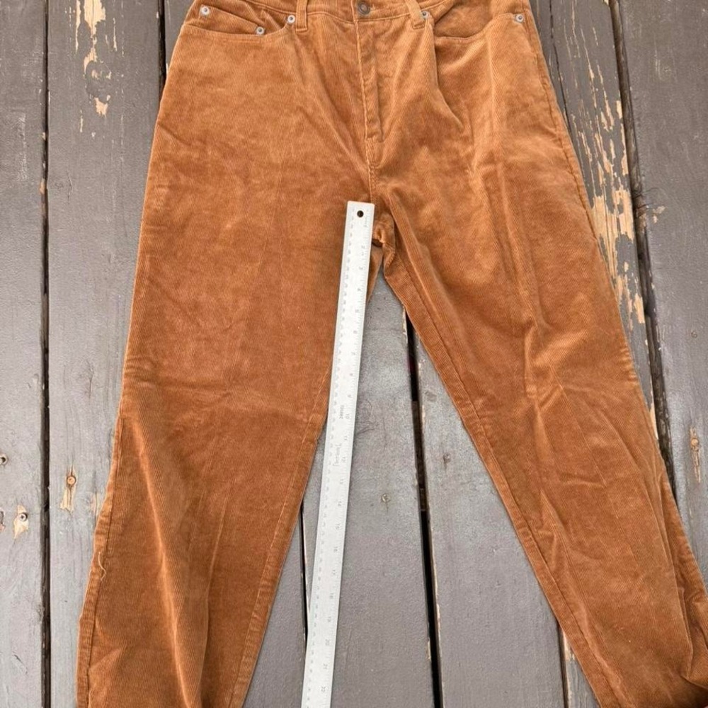 Vintage tan Christopher blue corduroy trousers with a relaxed fit